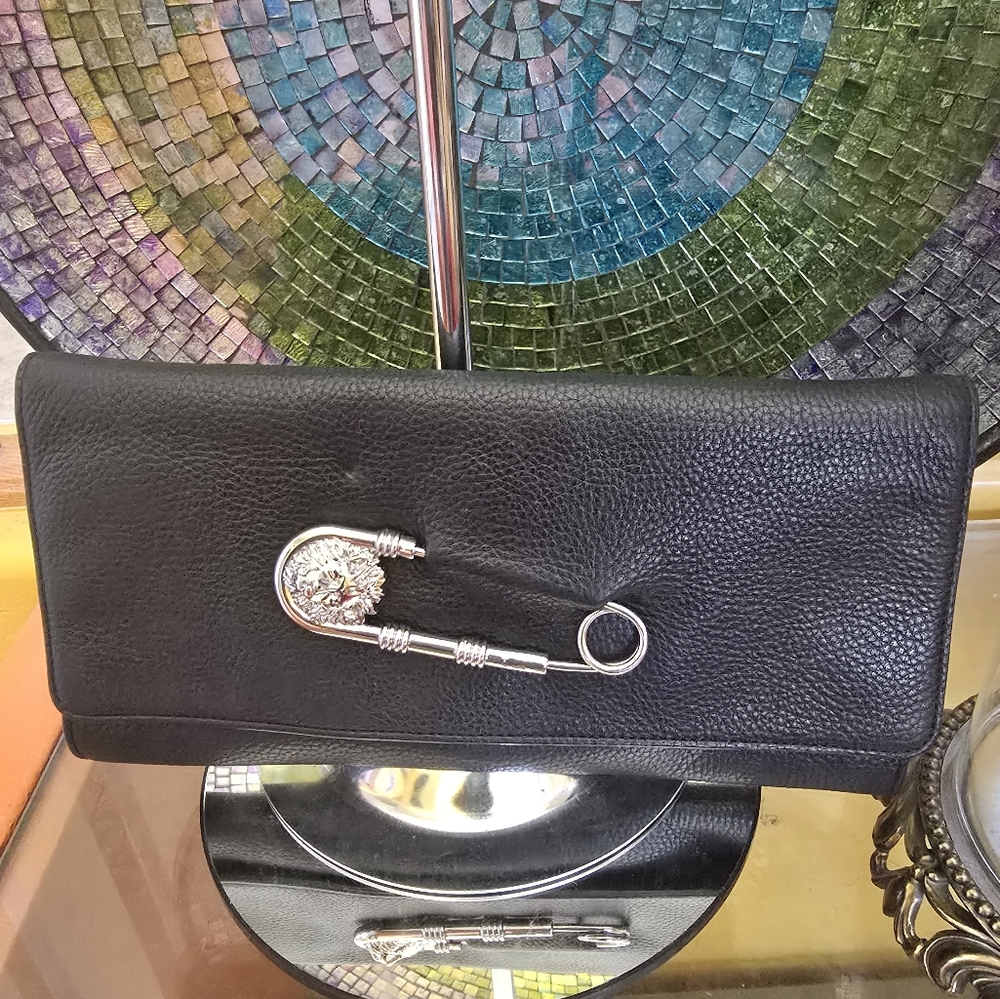 Versus Versace LION HEAD SAFETY PIN DETAIL CLUTCH